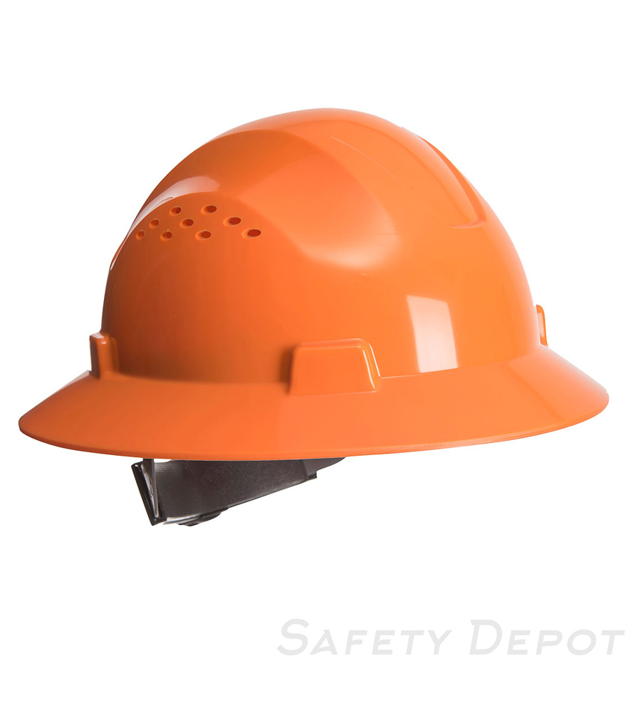 Pw52 Orange Full Brim Premier Hard Hat Vented Hdpe Shell